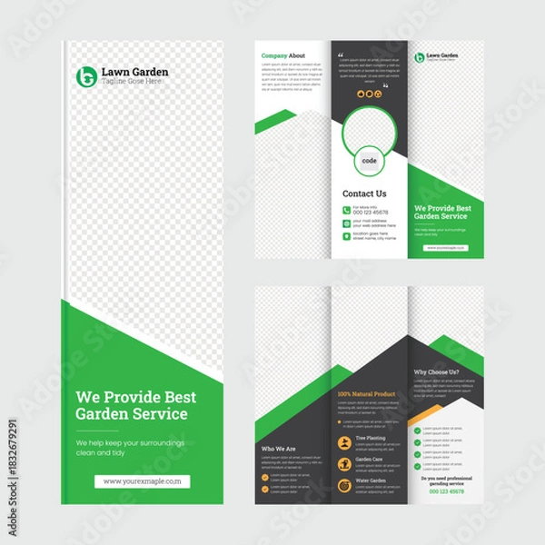 Obraz lawn care or argon trifold brochure design, Gardening or Landscaper Tri Fold Brochure Design, creative trifold business brochure design