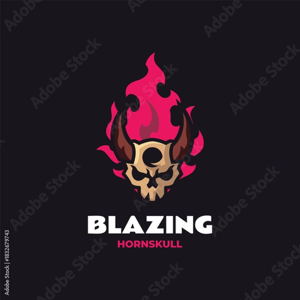 Obraz Mascot Skull Fire Logo Design