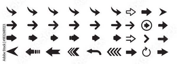 Obraz Set of black arrows isolated on white background indicating different directions and movements design element