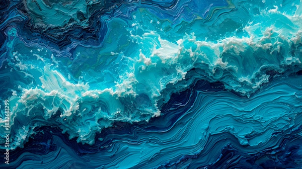 Fototapeta blue water background with sea waves and foam, horizontal banner