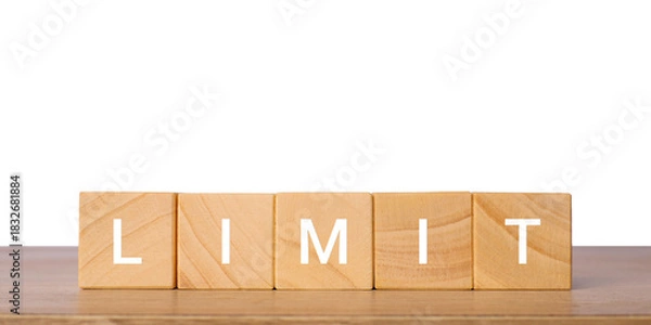 Fototapeta Wooden blocks with word limit for restriction and control concept, isolated on transparent background