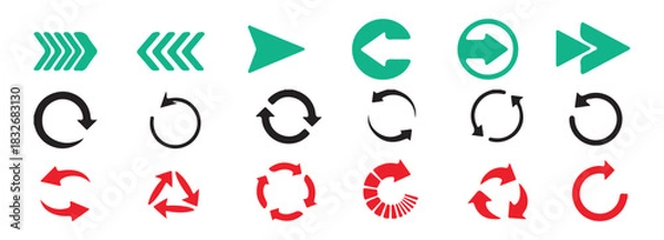 Obraz Versatile vector arrow collection including right facing chevrons, play symbols, and circular refresh icons