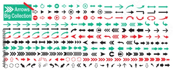 Obraz Big collection of arrow icons in green and red colors isolated on white background web design elements