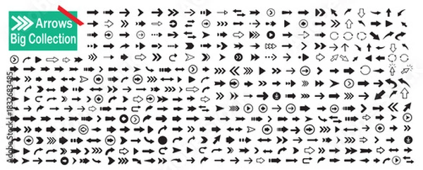 Obraz Big collection of arrow icons in black color isolated on white background web design elements and symbols