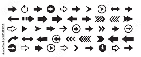 Obraz Set of black arrow icons and symbols isolated on white background for web design elements