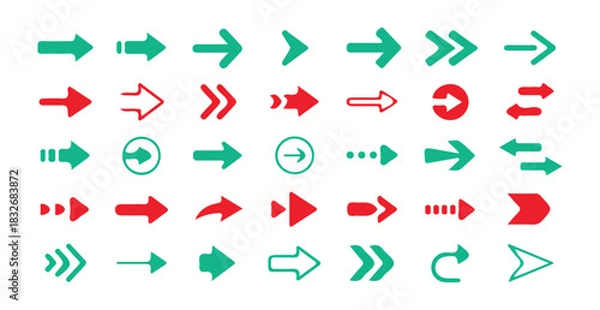 Obraz Variety of modern arrow icons in red and teal for web design application development and navigation