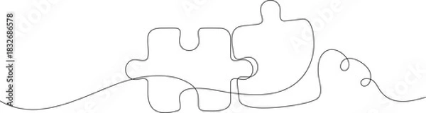 Fototapeta Puzzle continuous line drawing. Line art puzzle vector isolated on transparent background