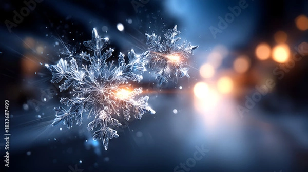 Fototapeta Stunning crystal snowflakes sparkle with ethereal light, creating a magical winter wonderland atmosphere perfect for holiday themes and frosty celebrations.