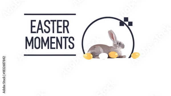 Fototapeta Whimsical easter celebration with a cute rabbit and colorful eggs perfect for holiday greetings and spring designs