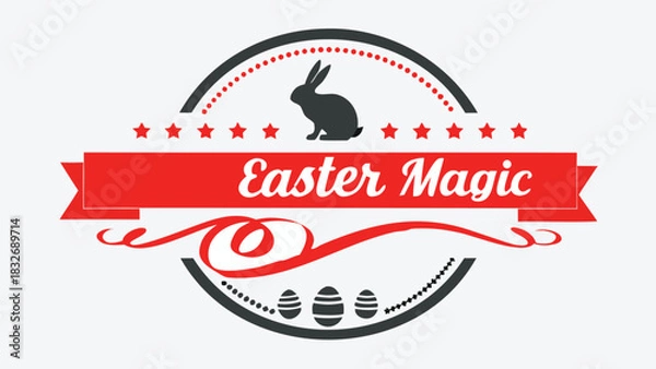 Fototapeta Easter magic graphic emblem with a silhouette of a rabbit decorative ribbon stars and easter eggs perfect for holiday celebrations and designs
