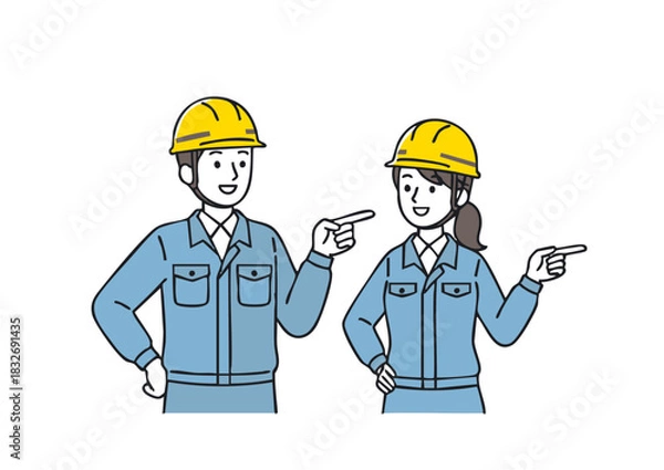 Obraz 指差し確認をする現場作業員のイラスト、現場監督、指導員、施工管理技士