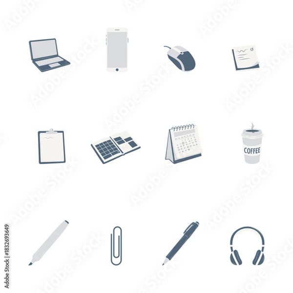 Obraz Minimalist Work Desk Clipart Set