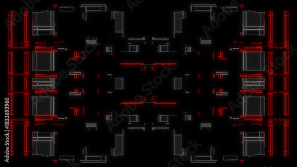Fototapeta Futuristic Red and White Cyber HUD Interface – Abstract Tech Grid Digital Circuit Background. Ideal for cybersecurity concepts, technology visuals, sci-fi user interfaces, digital dashboards.