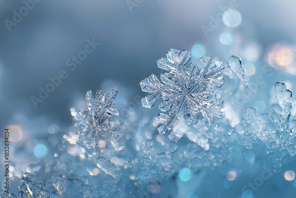 Obraz 氷の芸術 ― 光にきらめく精密な雪の結晶マクロ写真