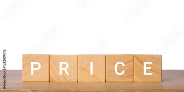 Fototapeta Wooden blocks with word price for cost and value concept, isolated on transparent background