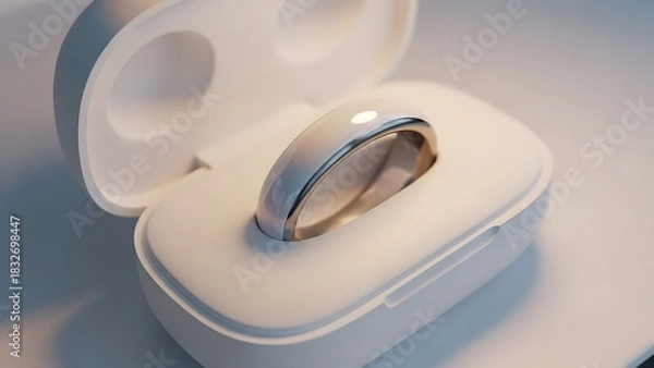 Obraz Elegant Titanium Smart Ring Revealed in Modern Glow Charging Dock