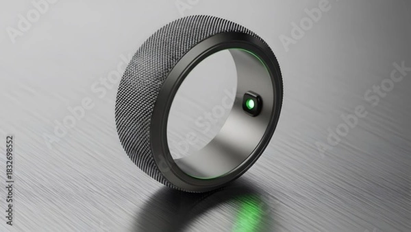 Obraz Minimalist Black Smart Ring with Vibrant Heart Rate Indicator