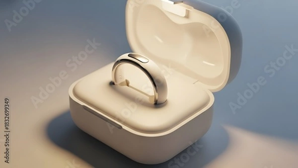 Obraz Sleek Silver Wedding Band in Elegant White Ring Box