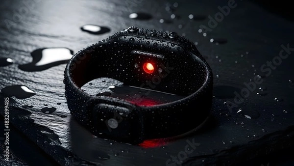 Obraz Minimal All-Black Smart Band in Moody Water Droplet Scene