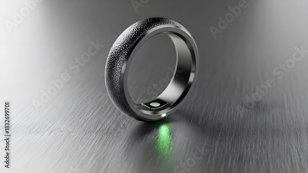 Obraz Minimalist Black Titanium Smart Ring with Vibrant Heart Rate Light