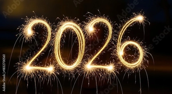 Fototapeta Bright sparklers form the year 2026 in a dazzling display of festive light