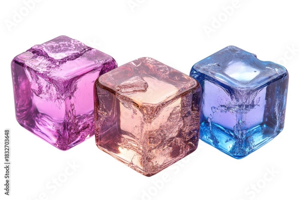 Fototapeta Vibrant Ice Cube Trio Colorful Refreshment Frozen Textures Abstract Still Life Photography Cool