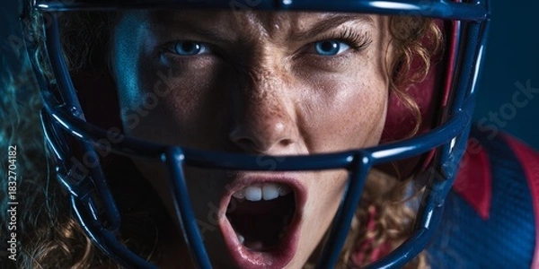 Obraz Intense portrait of female football player shouting in determination