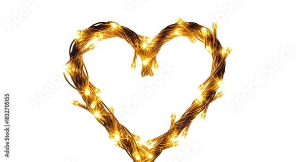 Fototapeta A glowing heart shape formed by string lights against a white backdrop.