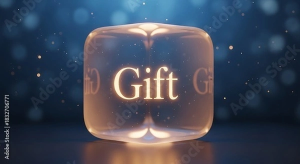 Fototapeta Glowing transparent cylinder with the word gift illuminated inside on a dark blue background
