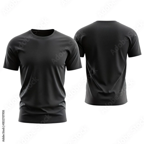 Fototapeta Black t shirt front and back view, isolated on white background. Ready for your mock up design template.