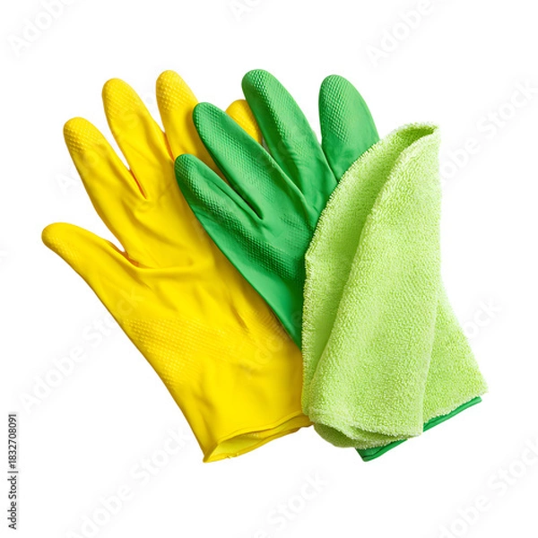 Obraz Protective Cleaning Gloves Shielding Hands Isolated on White Background