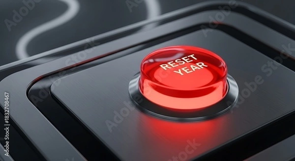 Fototapeta Illuminated red reset year button symbolizing new beginnings and second chances