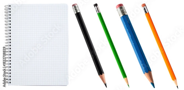 Obraz notebook with pencils, isolated on white background