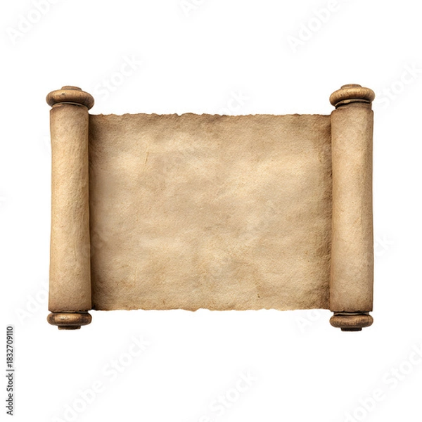 Obraz Ancient Medieval Paper Parchment Scroll Isolated on White Background