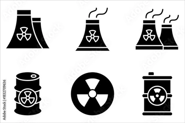 Fototapeta Nuclear icon set, Power Plant, Radiation icons. Radiation symbols isolated on white background.