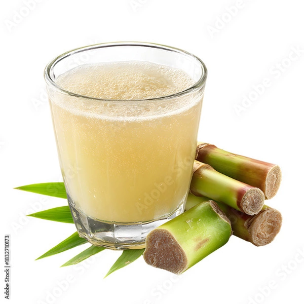 Fototapeta Refreshing Sugarcane Juice in Glass with Sugarcube