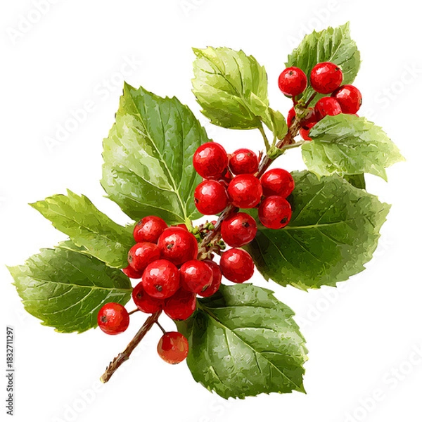 Fototapeta Festive Christmas Holly Branch with Vibrant Red Berries for Holiday Designs
