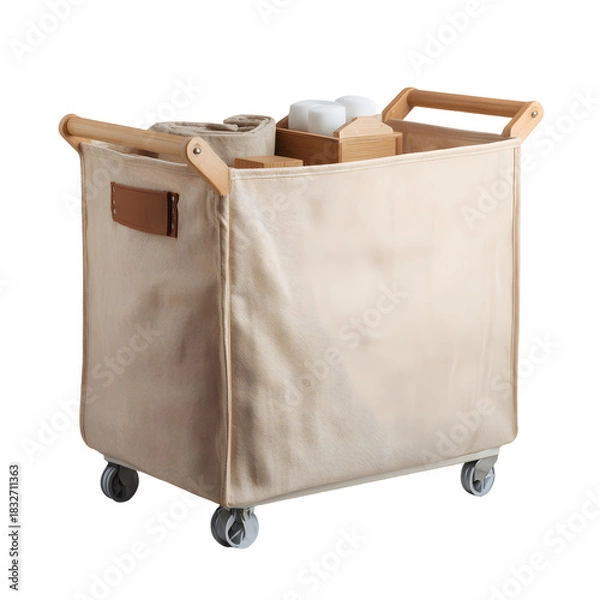 Obraz Beige Fabric Storage Bag on Rolling Cart Organization Solution