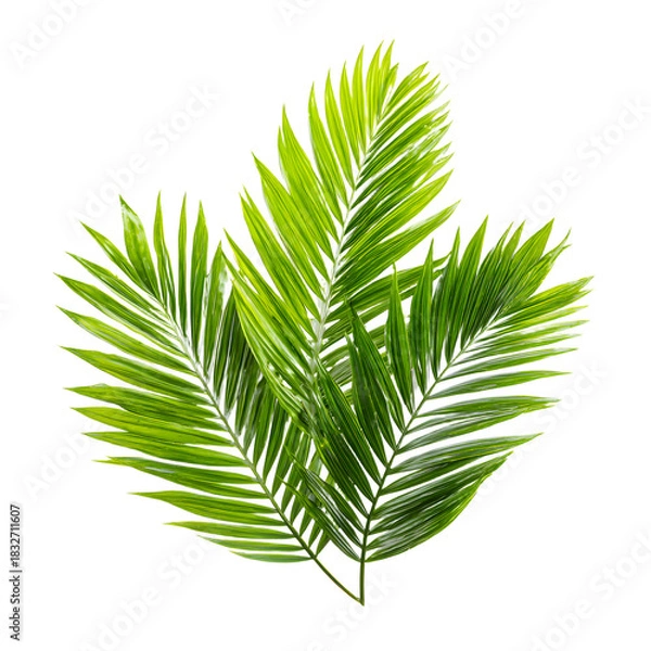 Obraz Vibrant Green Palm Tree Leaves on White Background