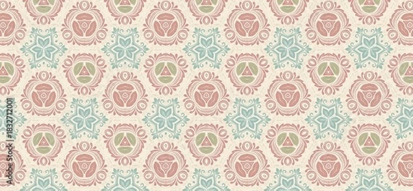 Obraz vintage pattern, seamless pattern, floral ornament, damask pattern, decorative background, pastel wallpaper, elegant design, classic wallpaper, retro textile, floral texture, ornamental motif, repeati