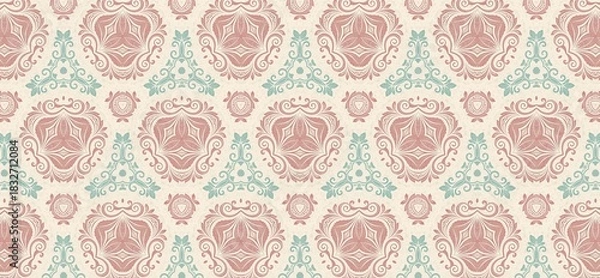 Obraz vintage pattern, seamless pattern, floral ornament, damask pattern, decorative background, pastel wallpaper, elegant design, classic wallpaper, retro textile, floral texture, ornamental motif, repeati