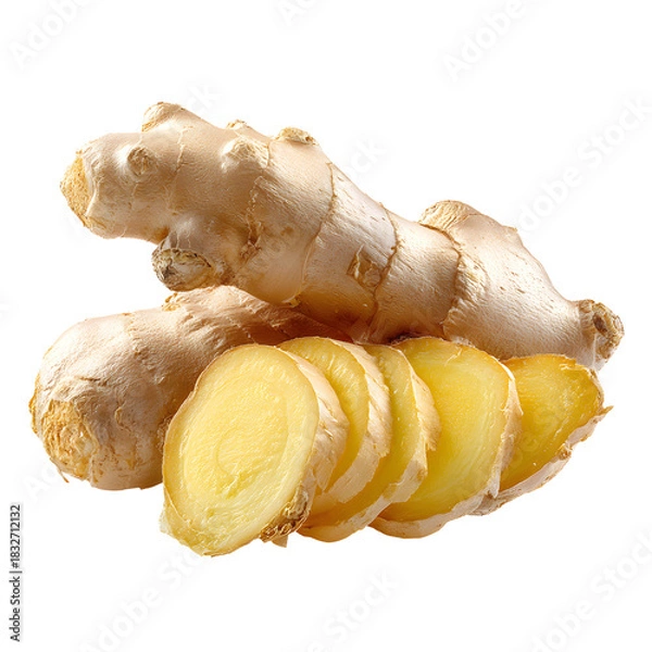 Obraz Fresh Ginger Root and Sliced Ginger with Transparent Background