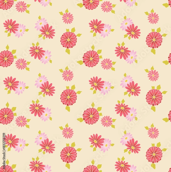 Fototapeta Japanese Circle Pretty Flower Vector Seamless Pattern
