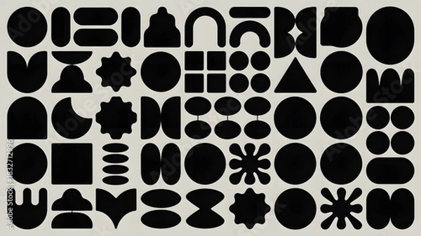 Fototapeta Black Geometric Shapes Abstract Pattern on Light Background