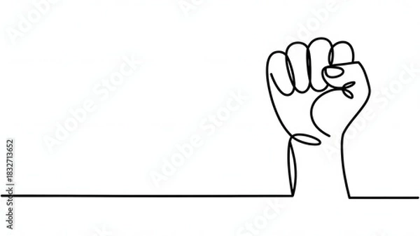 Fototapeta Black single line drawing of a raised fist continuous line