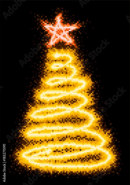 Obraz A pixelated glowing Christmas tree with star.
