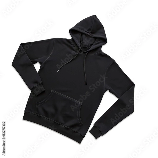 Fototapeta Blank black hoodie template. Hoodie sweatshirt long sleeve with clipping path, hoody for design mockup for print, isolated on white background.
