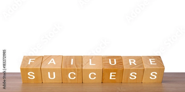 Fototapeta Wooden blocks with words failure and success as choice concept, isolated on transparent background