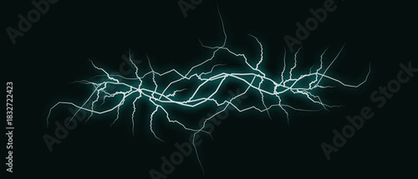 Fototapeta Abstract glowing cyan energy tendrils emanating from a dark center