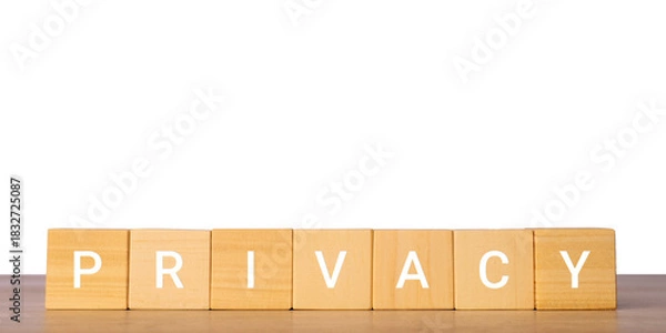 Fototapeta Wooden blocks with word privacy for data protection concept, isolated on transparent background
